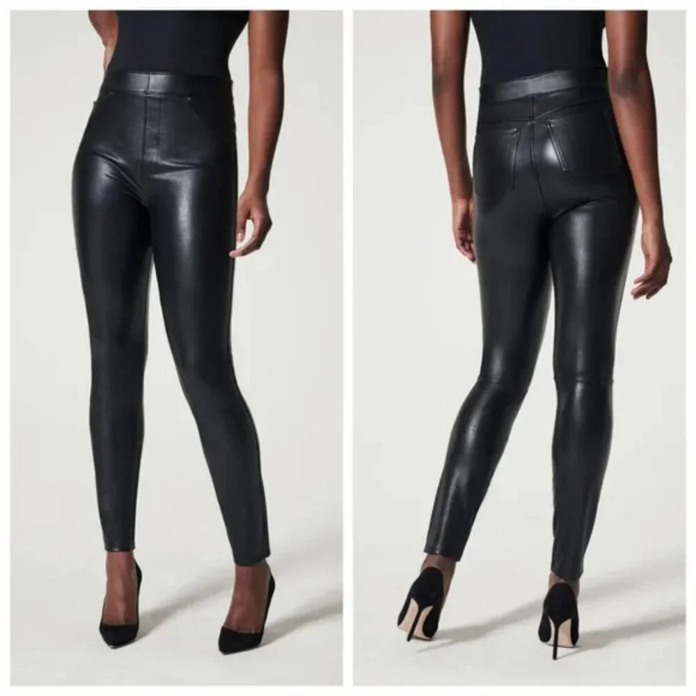SPANX Women's Leather Like Ankle Skinny Pants in Black. Sz: XS - Picture 1 of 9